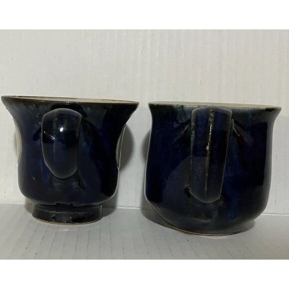 Two VNTG STONEWARE COBALT BLUE coffee MUGS VINTAGE STUDIO ART POTTERY stamped - Picture 7 of 16